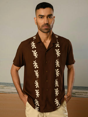 Brown Embroidery Rayon Shirt