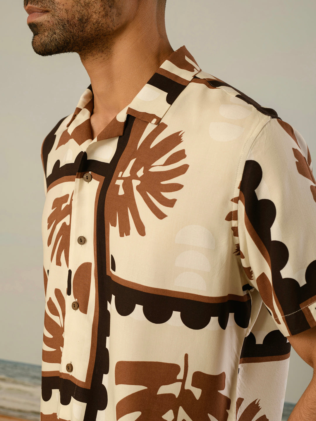 Cream Printed Rayon Shirt