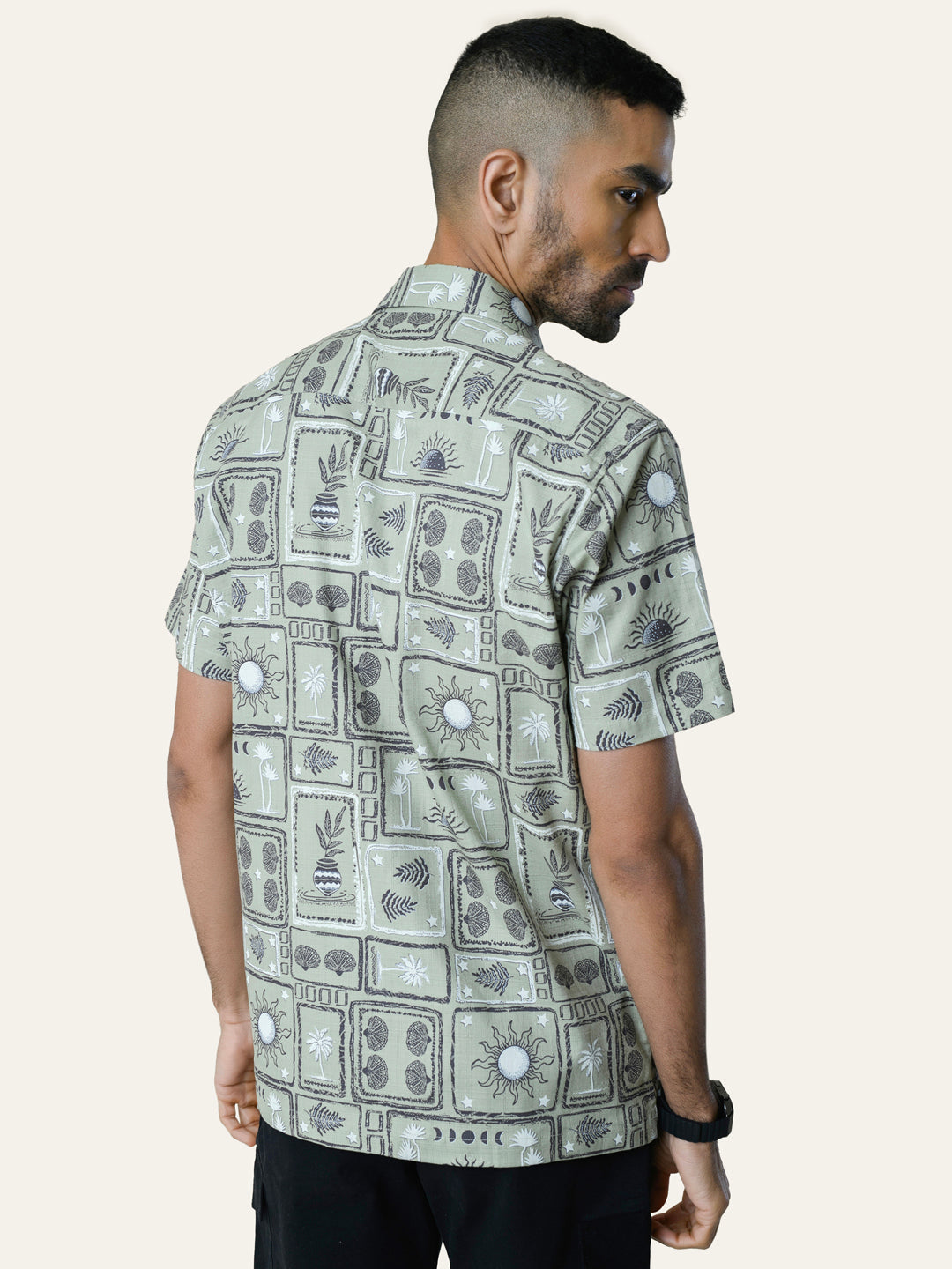 Pista Green Printed Cotton Shirt