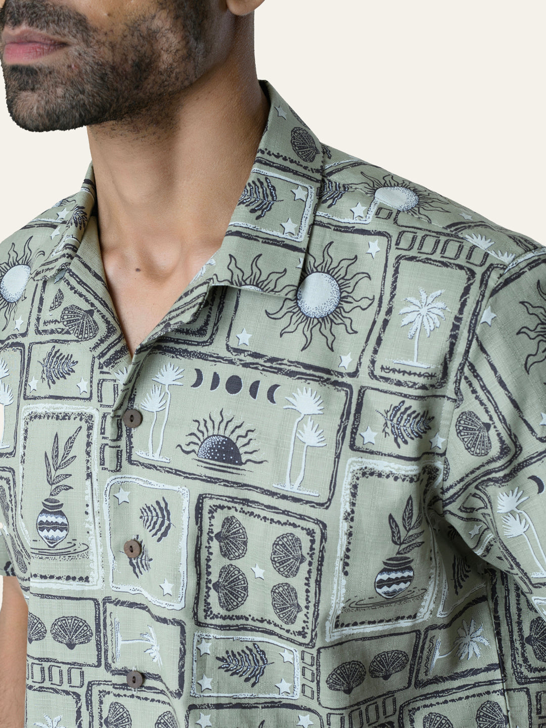 Pista Green Printed Cotton Shirt