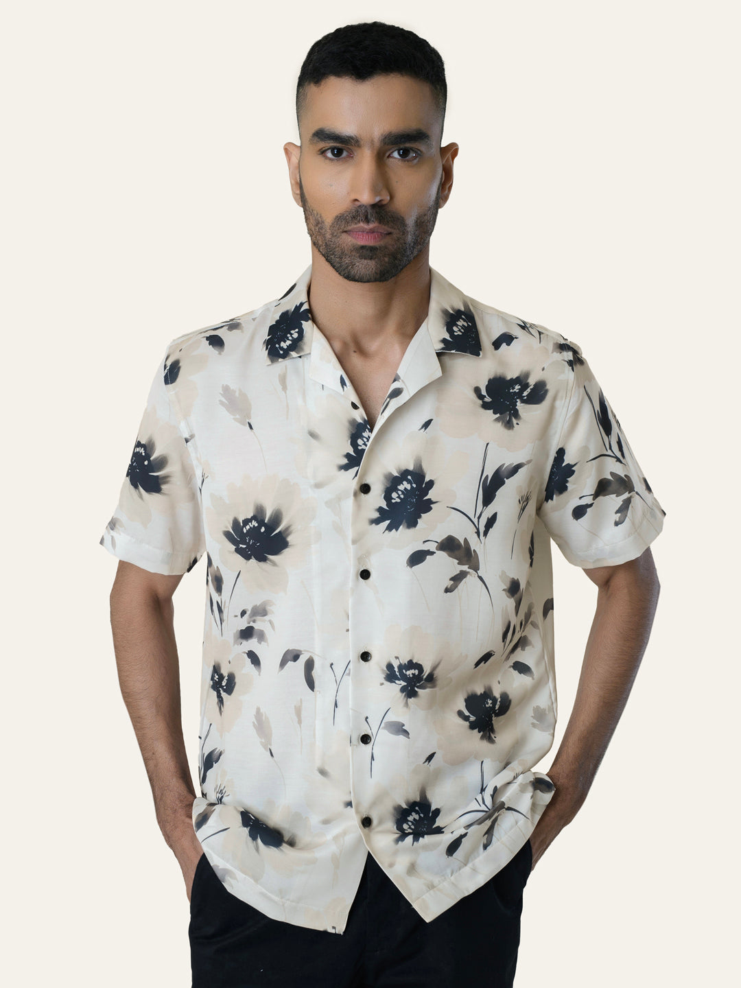 Cream Printed Rayon Shirt
