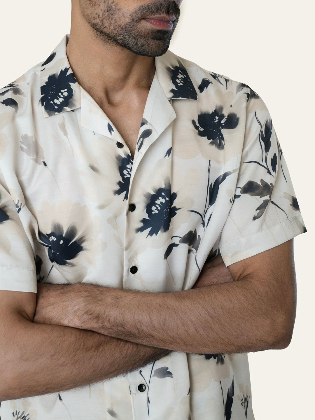 Cream Printed Rayon Shirt