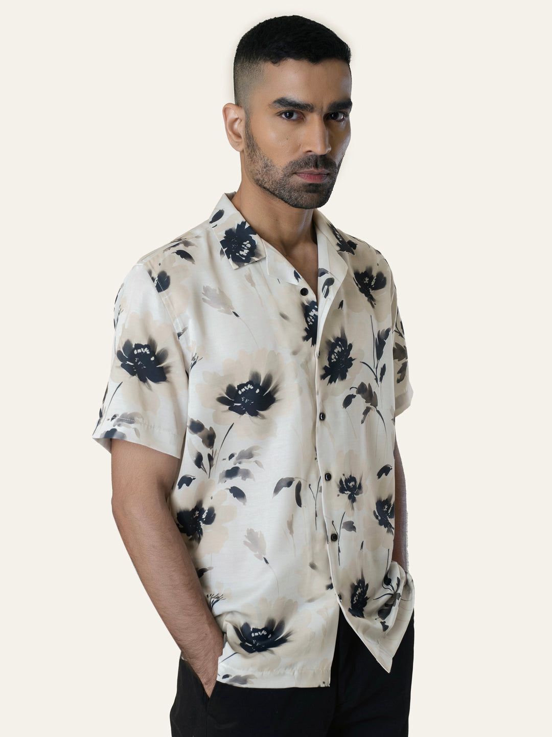Cream Printed Rayon Shirt