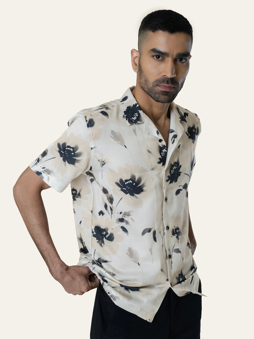 Cream Printed Rayon Shirt