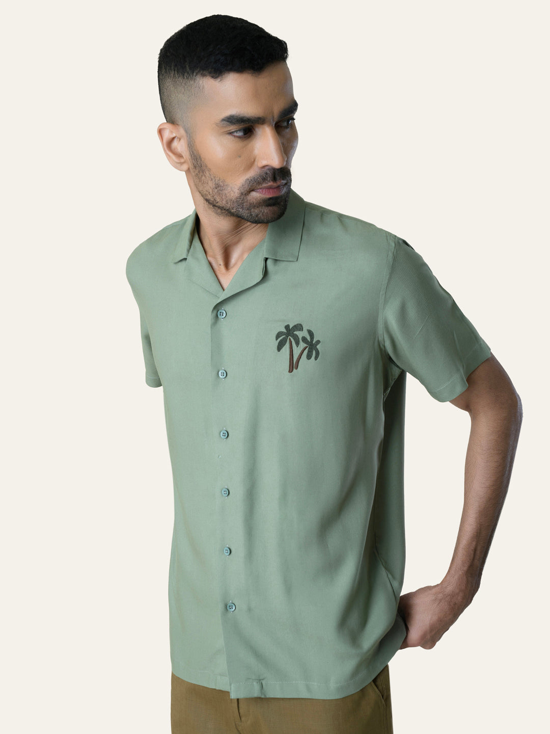 Pista Green Embroidery Rayon Shirt