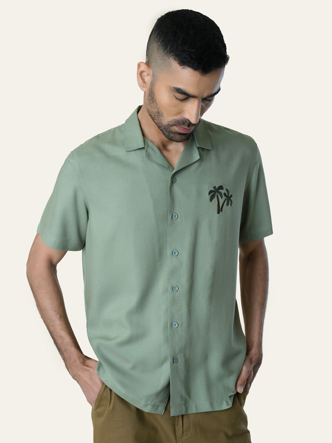 Pista Green Embroidery Rayon Shirt