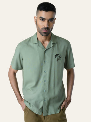 Pista Green Embroidery Rayon Shirt
