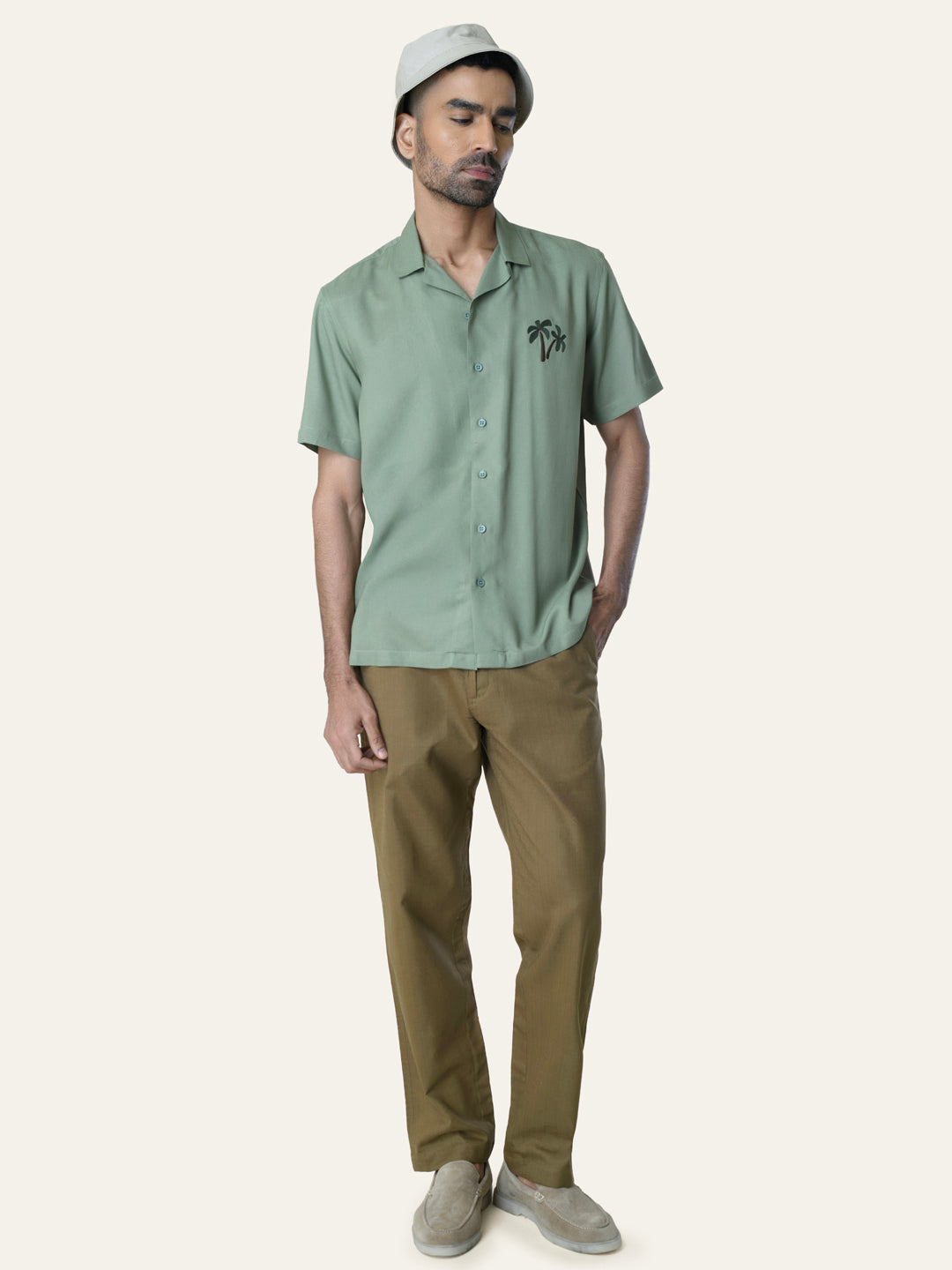 Pista Green Embroidery Rayon Shirt