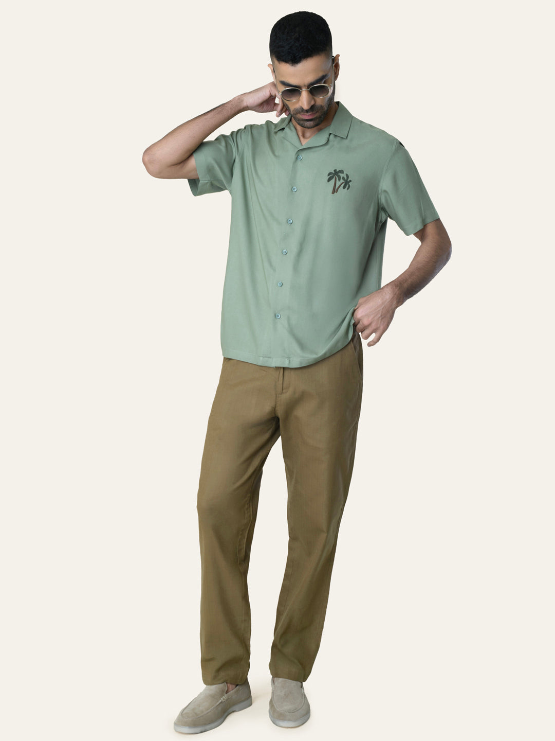 Pista Green Embroidery Rayon Shirt