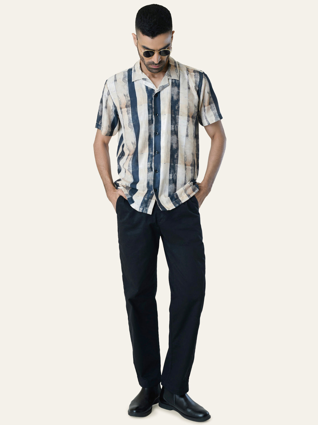 Cream Striped Rayon Shirt