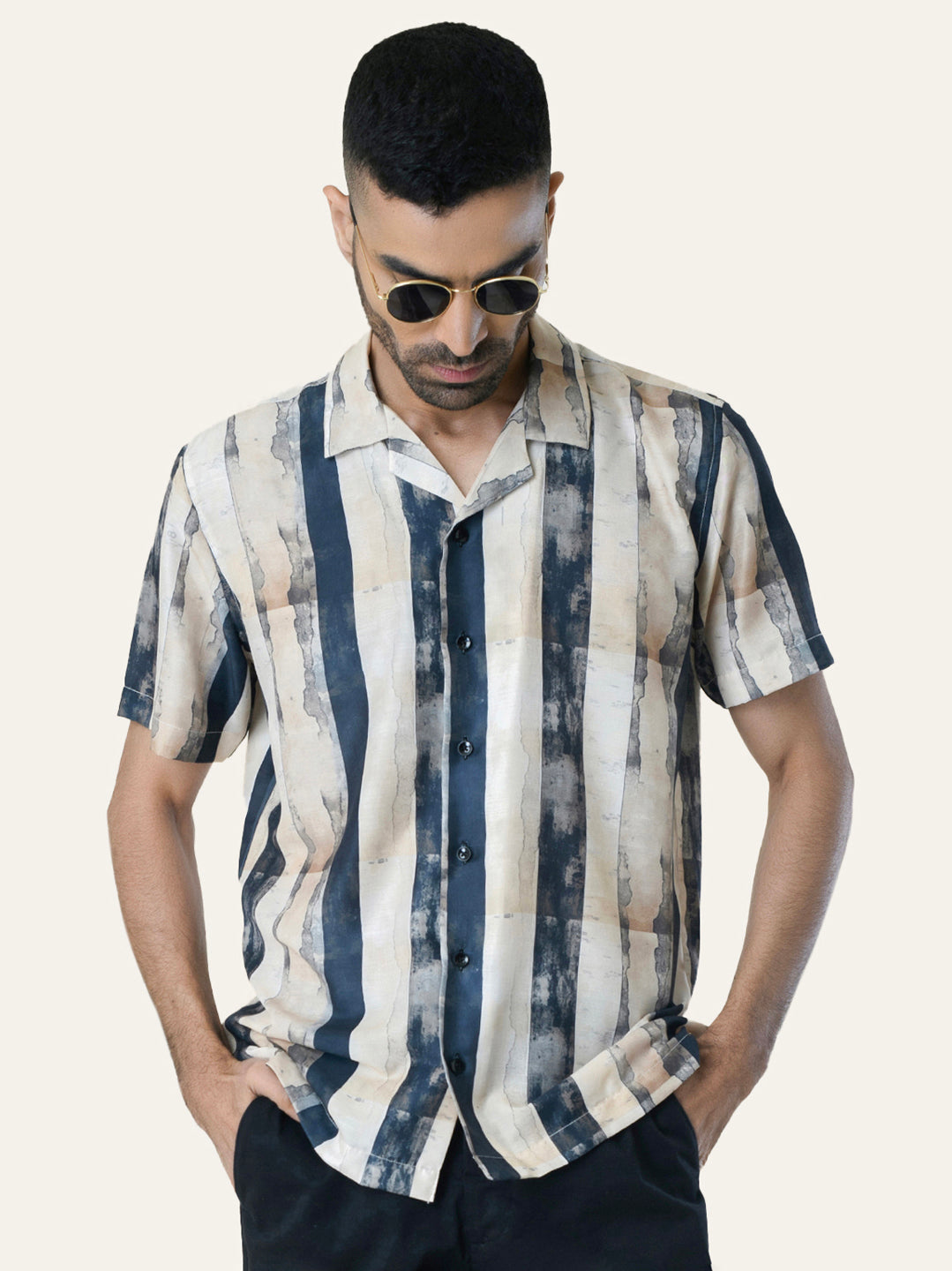 Cream Striped Rayon Shirt