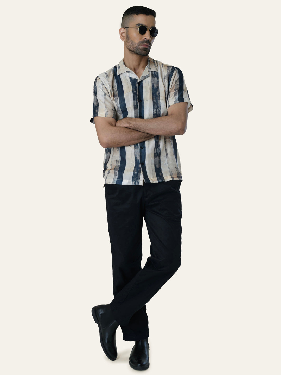 Cream Striped Rayon Shirt