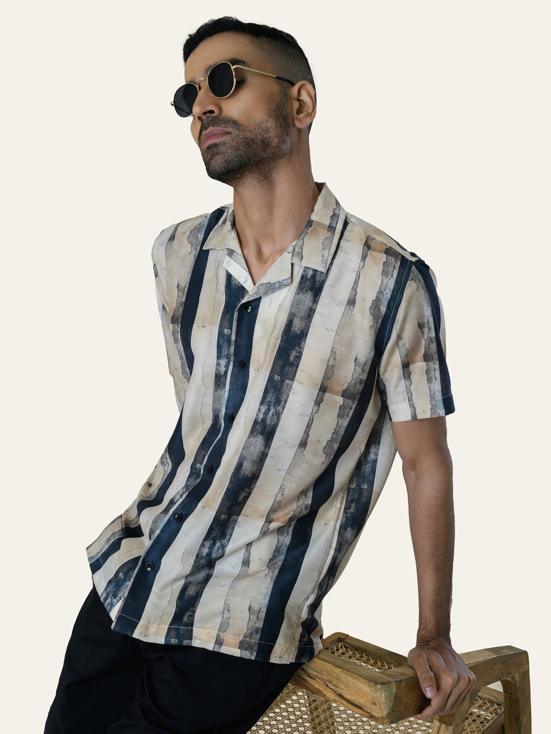 Cream Striped Rayon Shirt