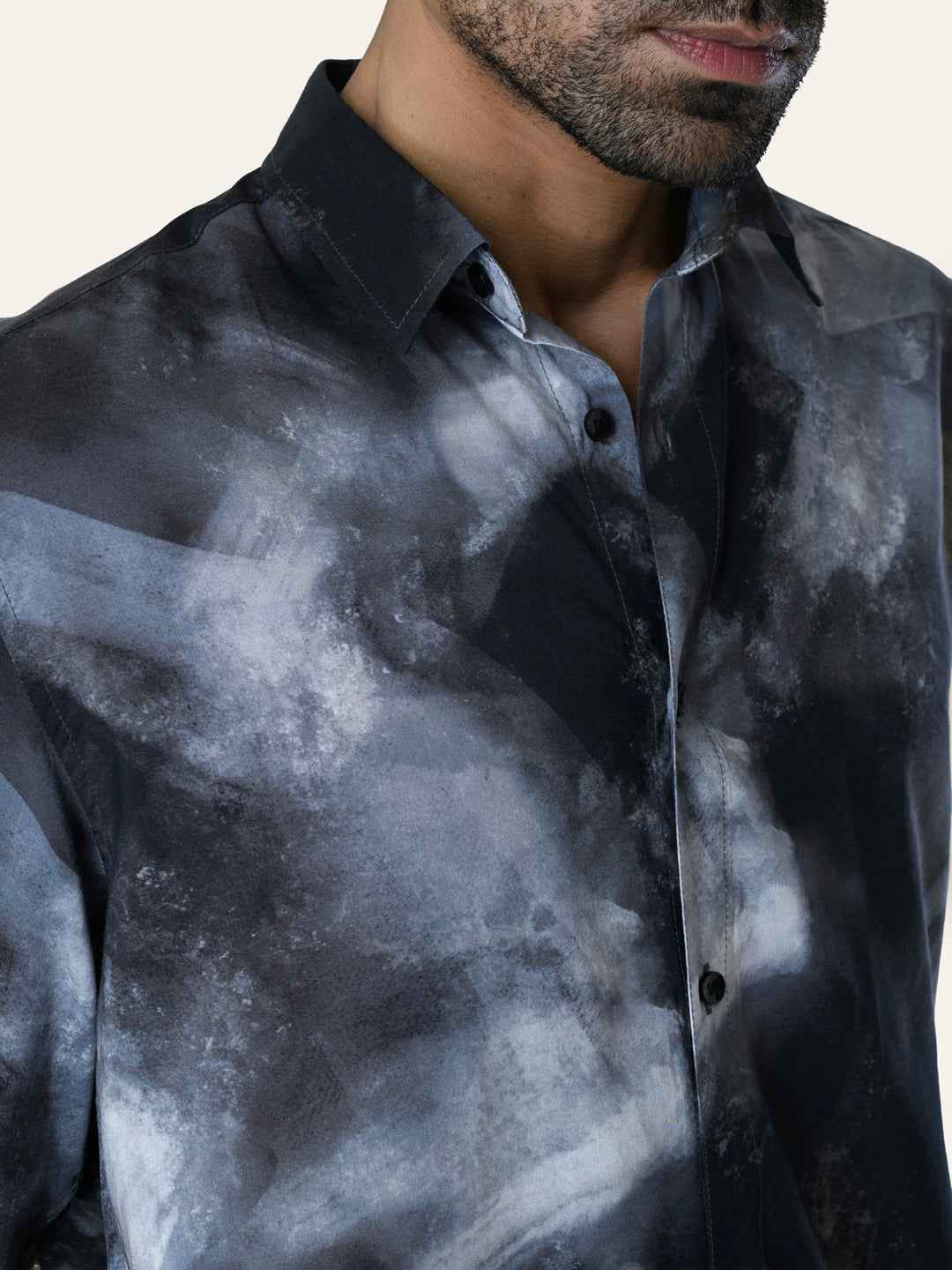 Black Abstract Printed Slim Fit Cotton Shirt