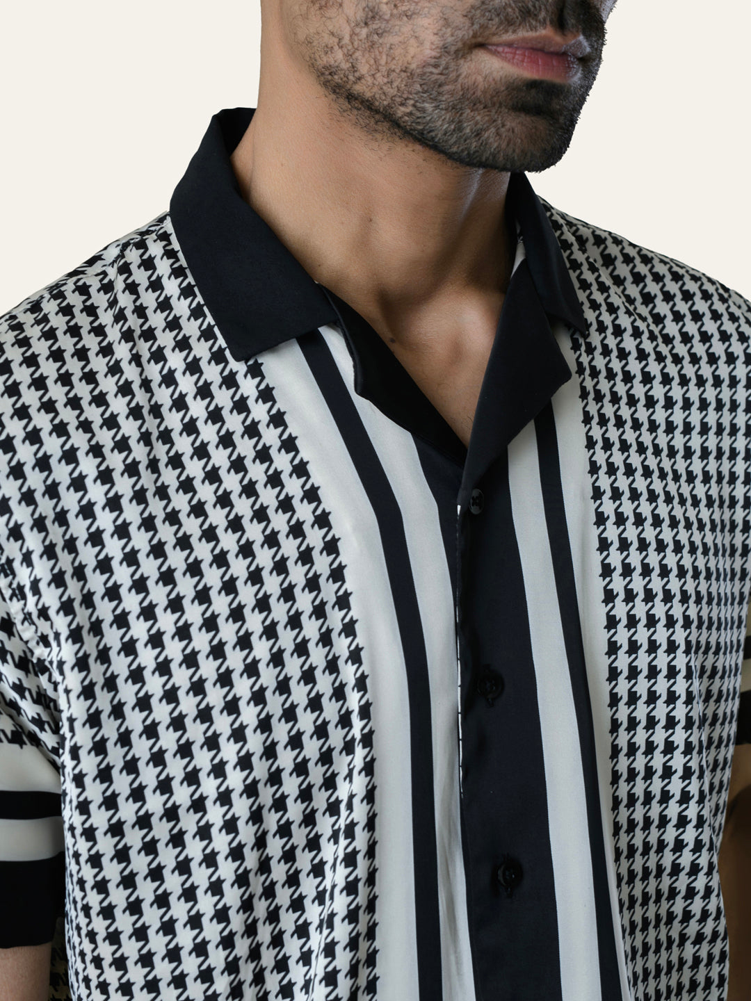 Cream Printed Satin Shirt