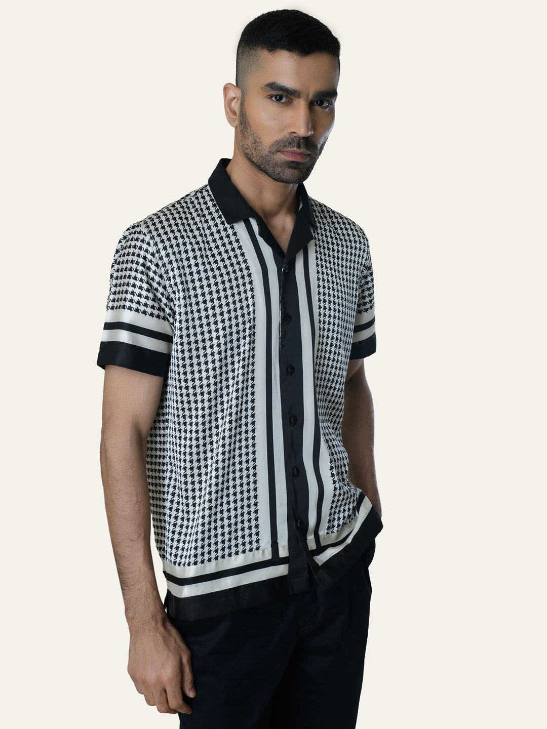 Cream Printed Satin Shirt