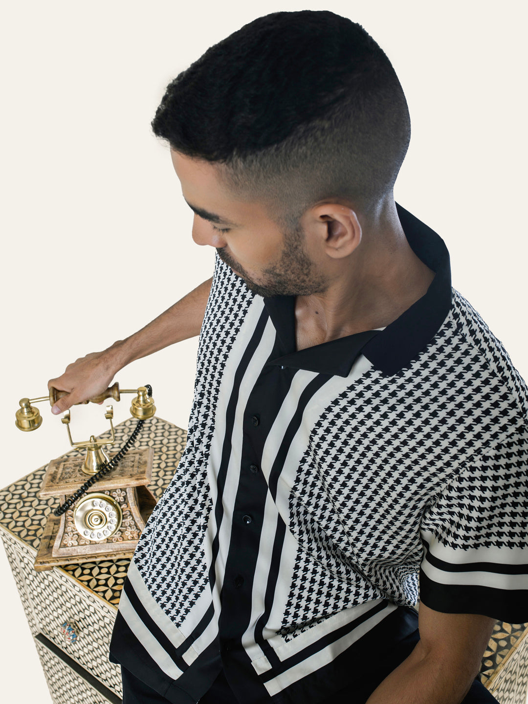 Cream Printed Satin Shirt