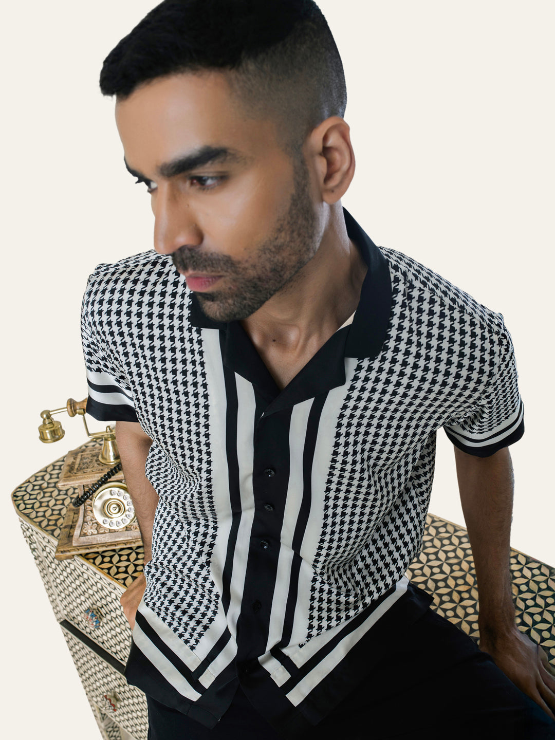 Cream Printed Satin Shirt