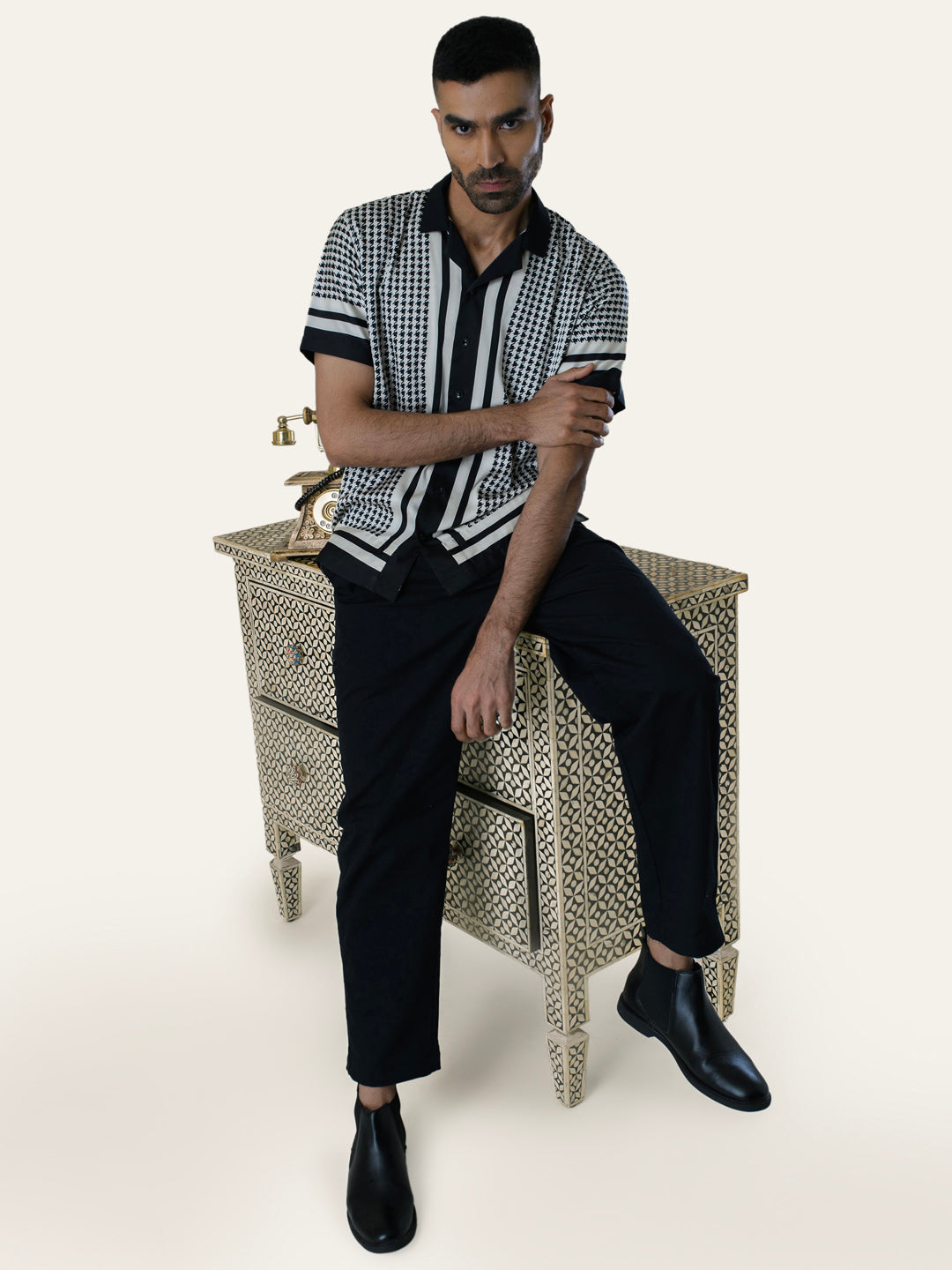 Cream Printed Satin Shirt