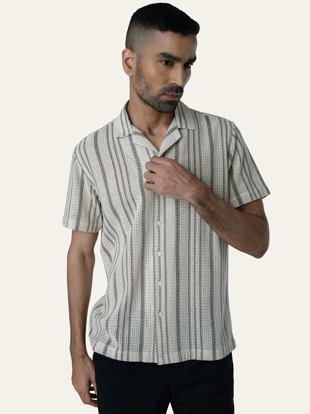 Black Texture Printed Crochet Shirt