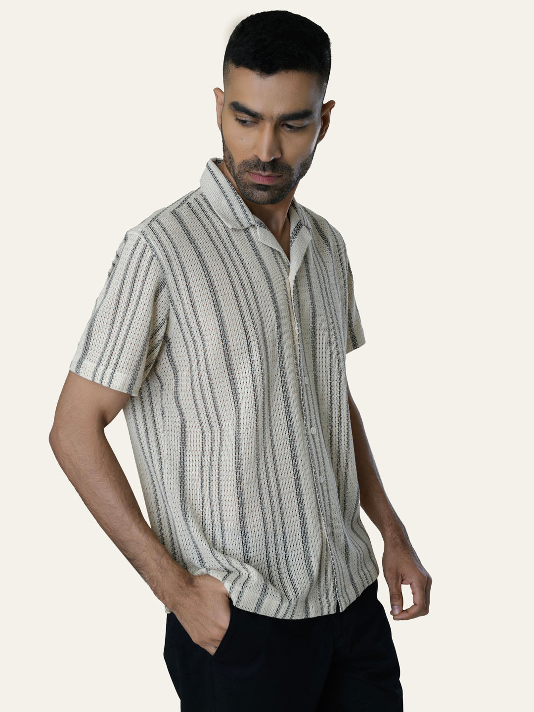 Black Texture Printed Crochet Shirt