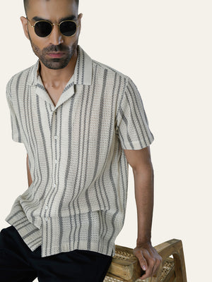 Black Texture Printed Crochet Shirt