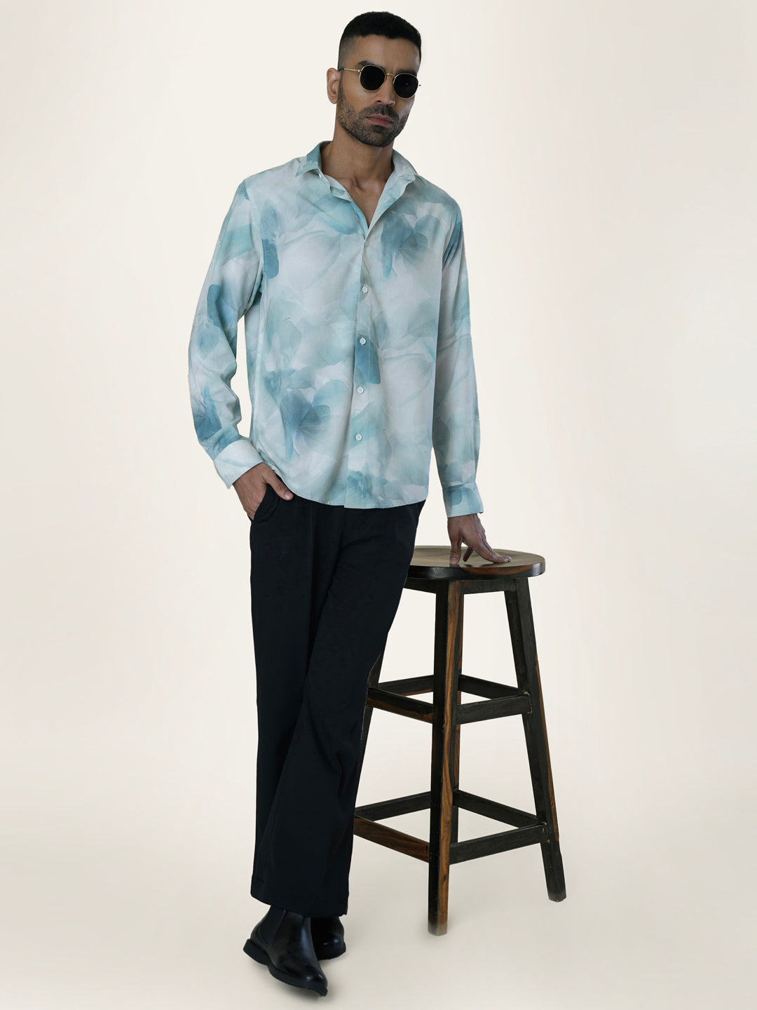 White Printed Slim Fit Rayon Shirt
