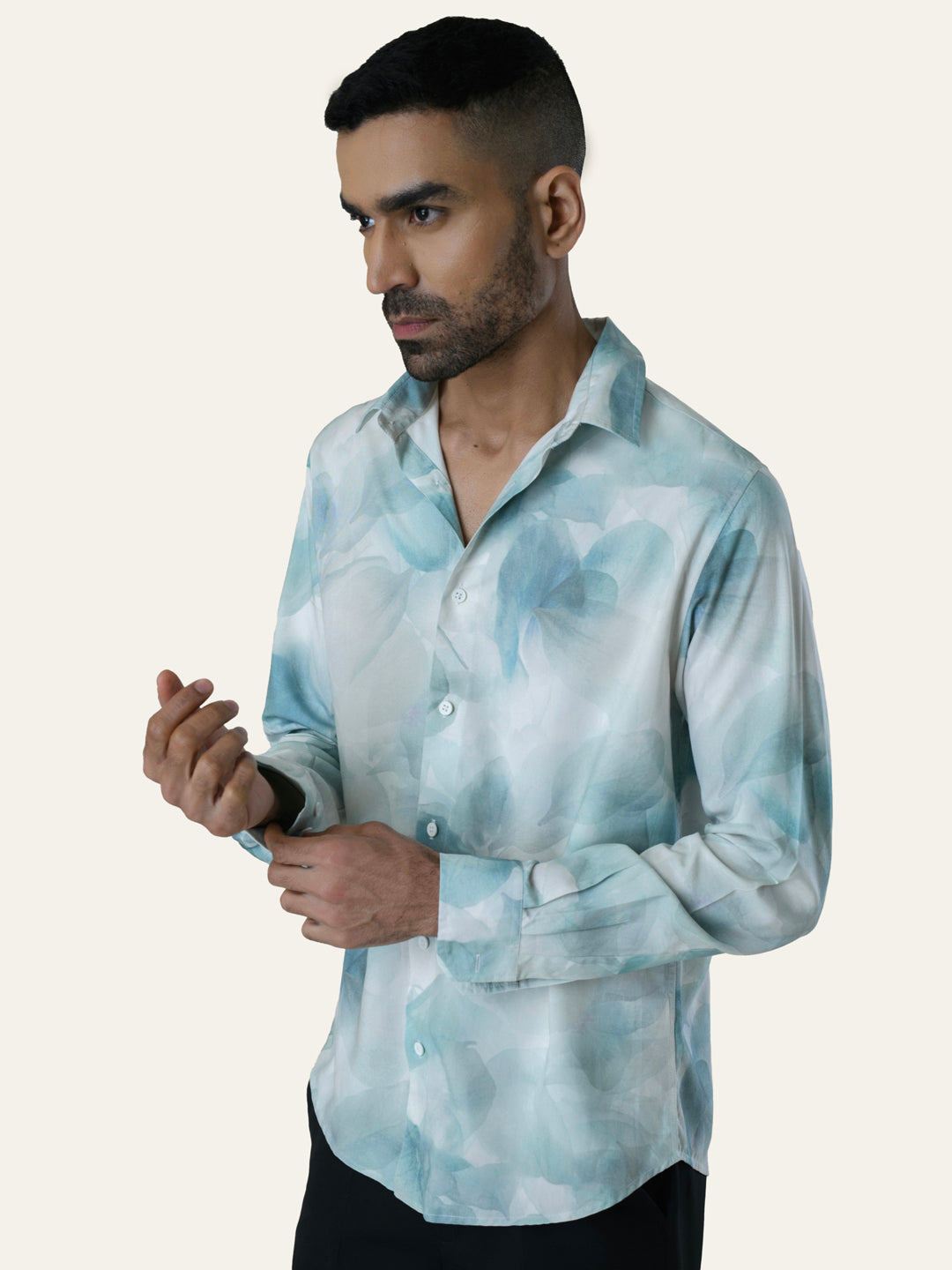 White Printed Slim Fit Rayon Shirt