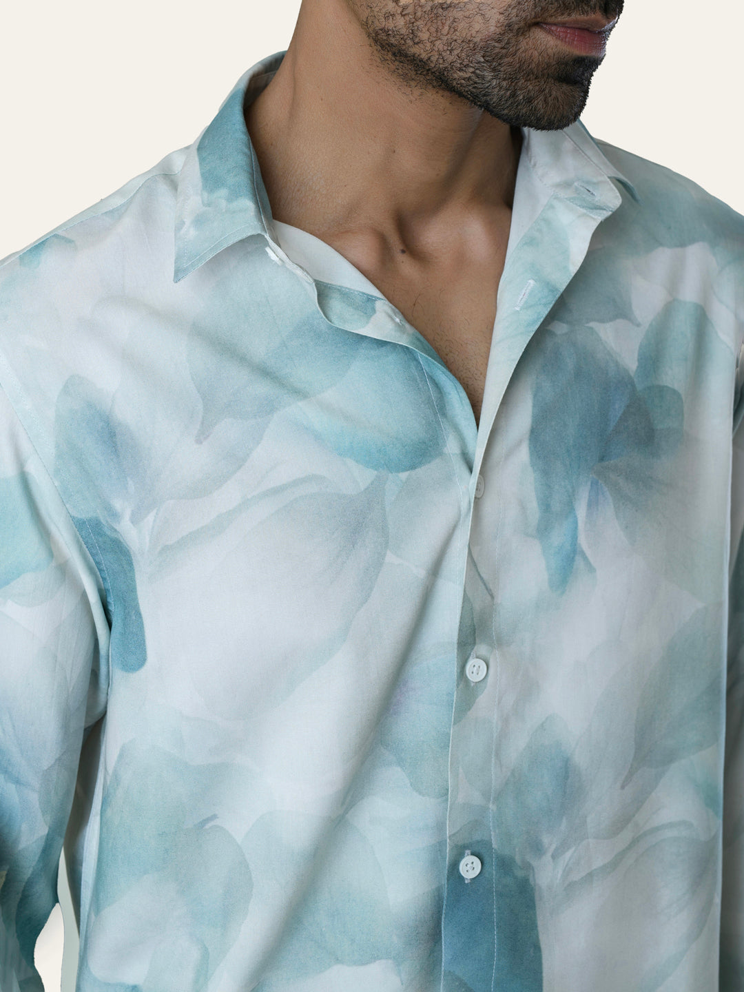 White Printed Slim Fit Rayon Shirt