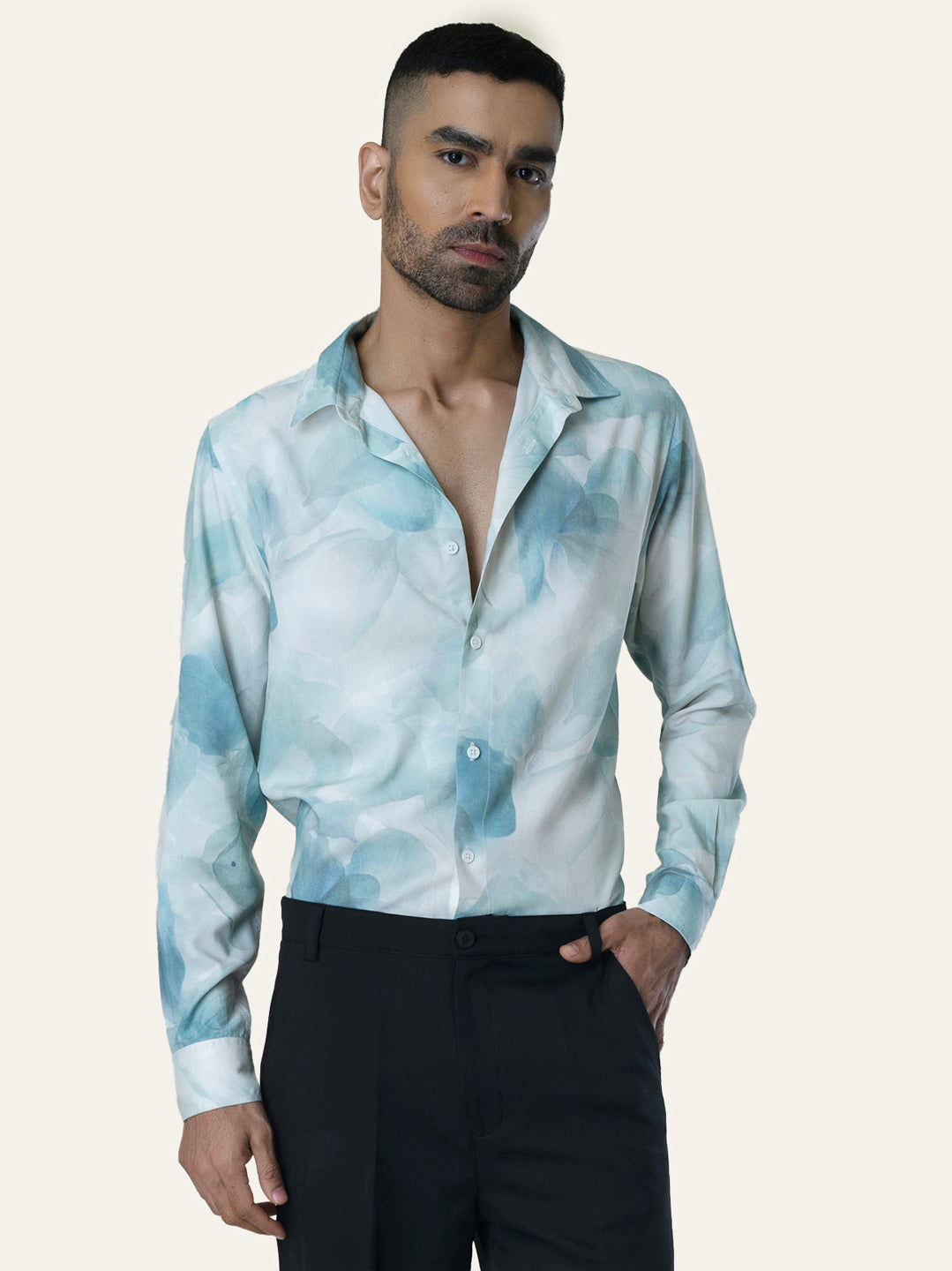 White Printed Slim Fit Rayon Shirt