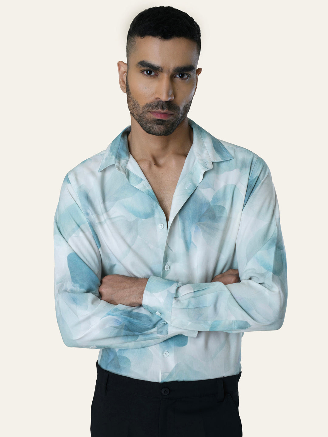 White Printed Slim Fit Rayon Shirt