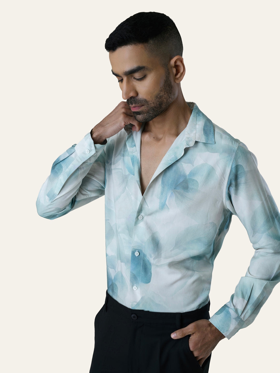 White Printed Slim Fit Rayon Shirt