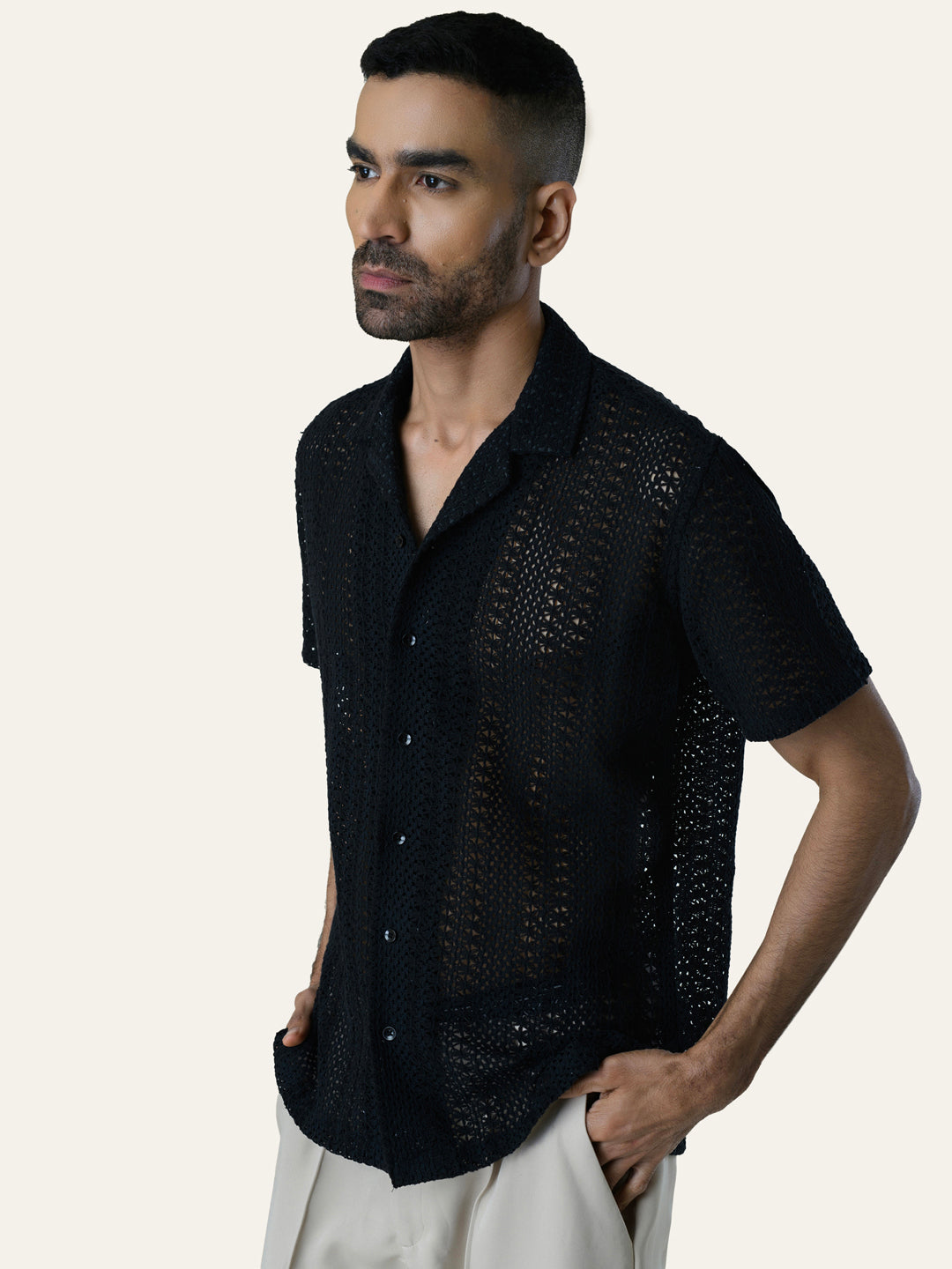 Black Solid Crochet Shirt