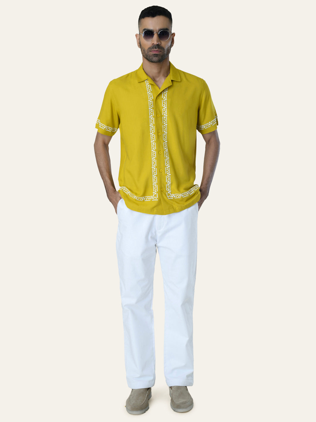 Yellow Embroidery Rayon Shirt