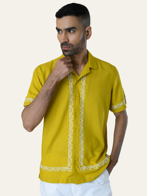 Yellow Embroidery Rayon Shirt