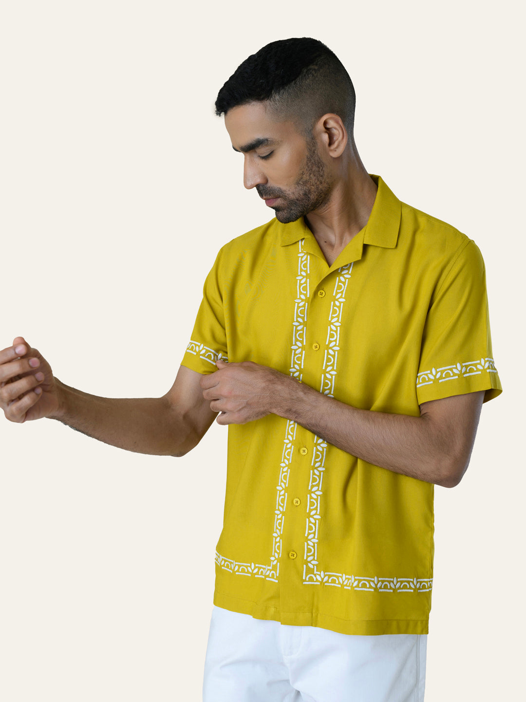 Yellow Embroidery Rayon Shirt