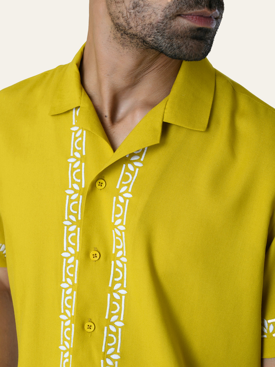 Yellow Embroidery Rayon Shirt