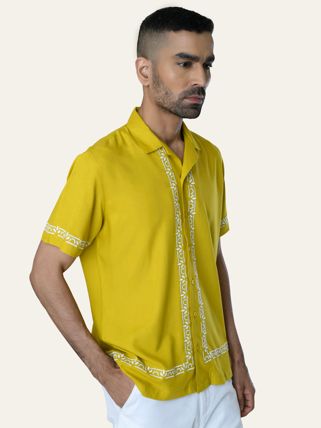 Yellow Embroidery Rayon Shirt