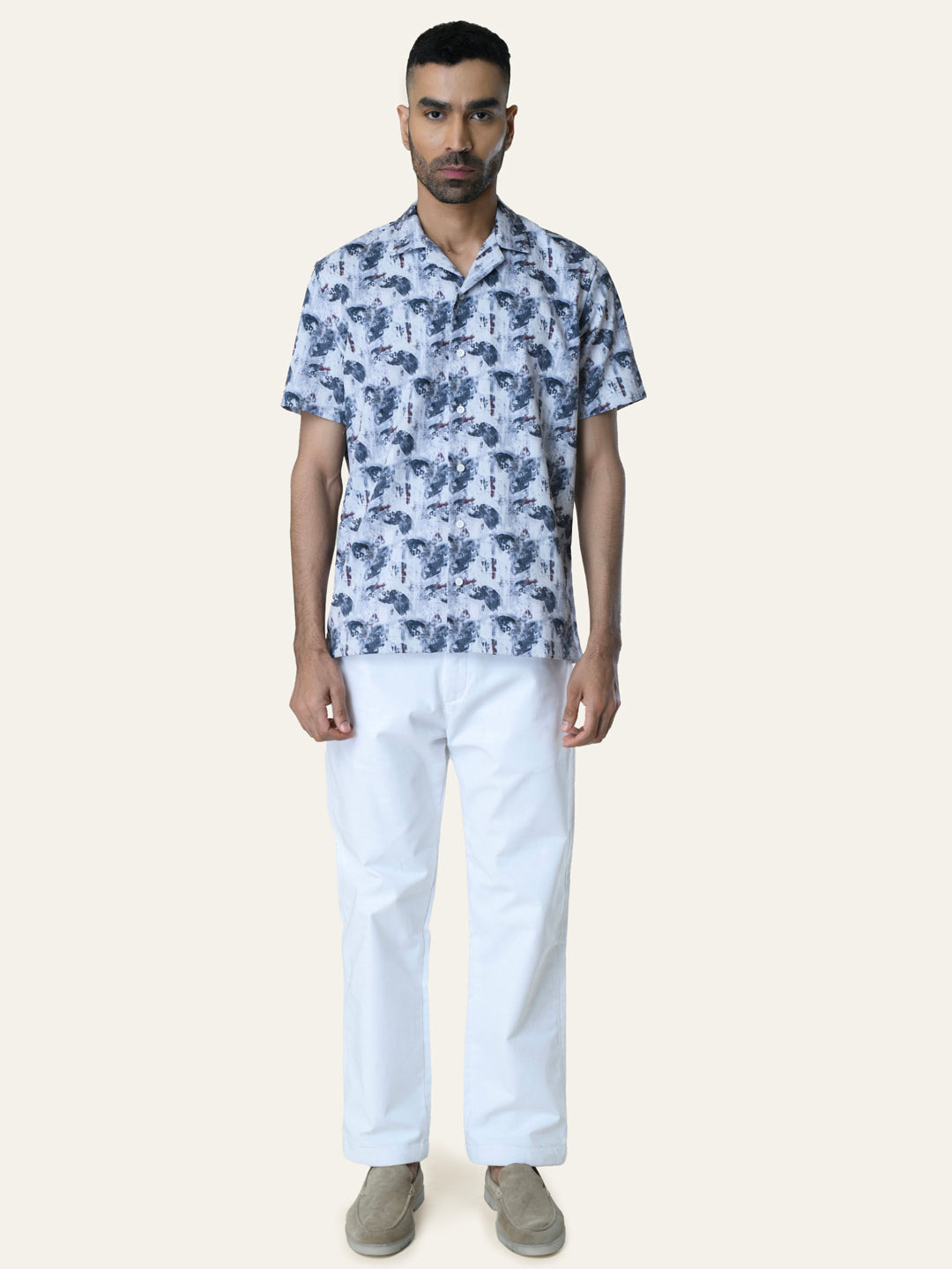 Blue Printed Rayon Shirt