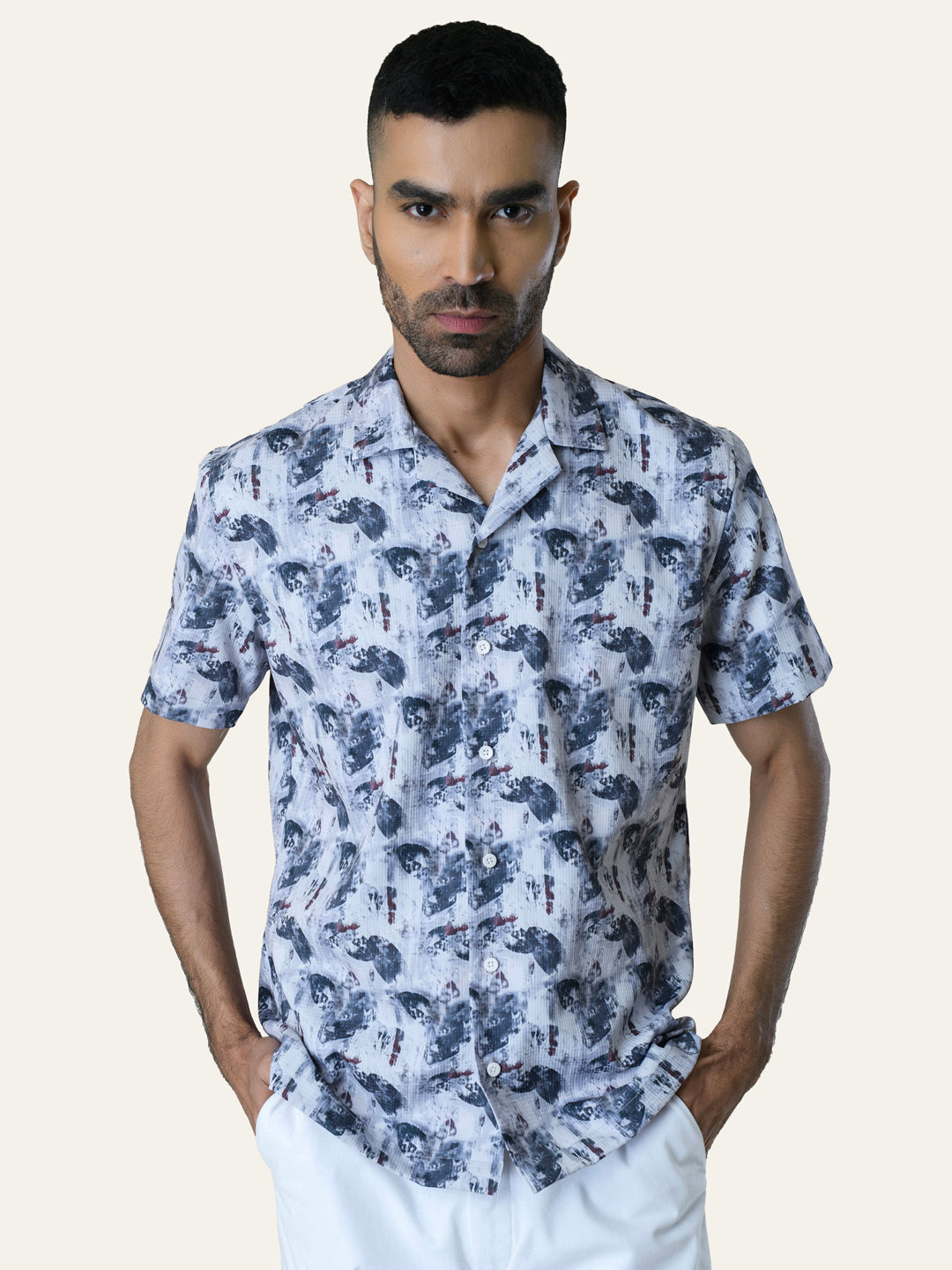 Blue Printed Rayon Shirt