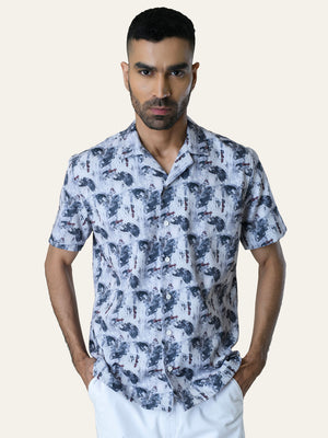 Blue Printed Rayon Shirt