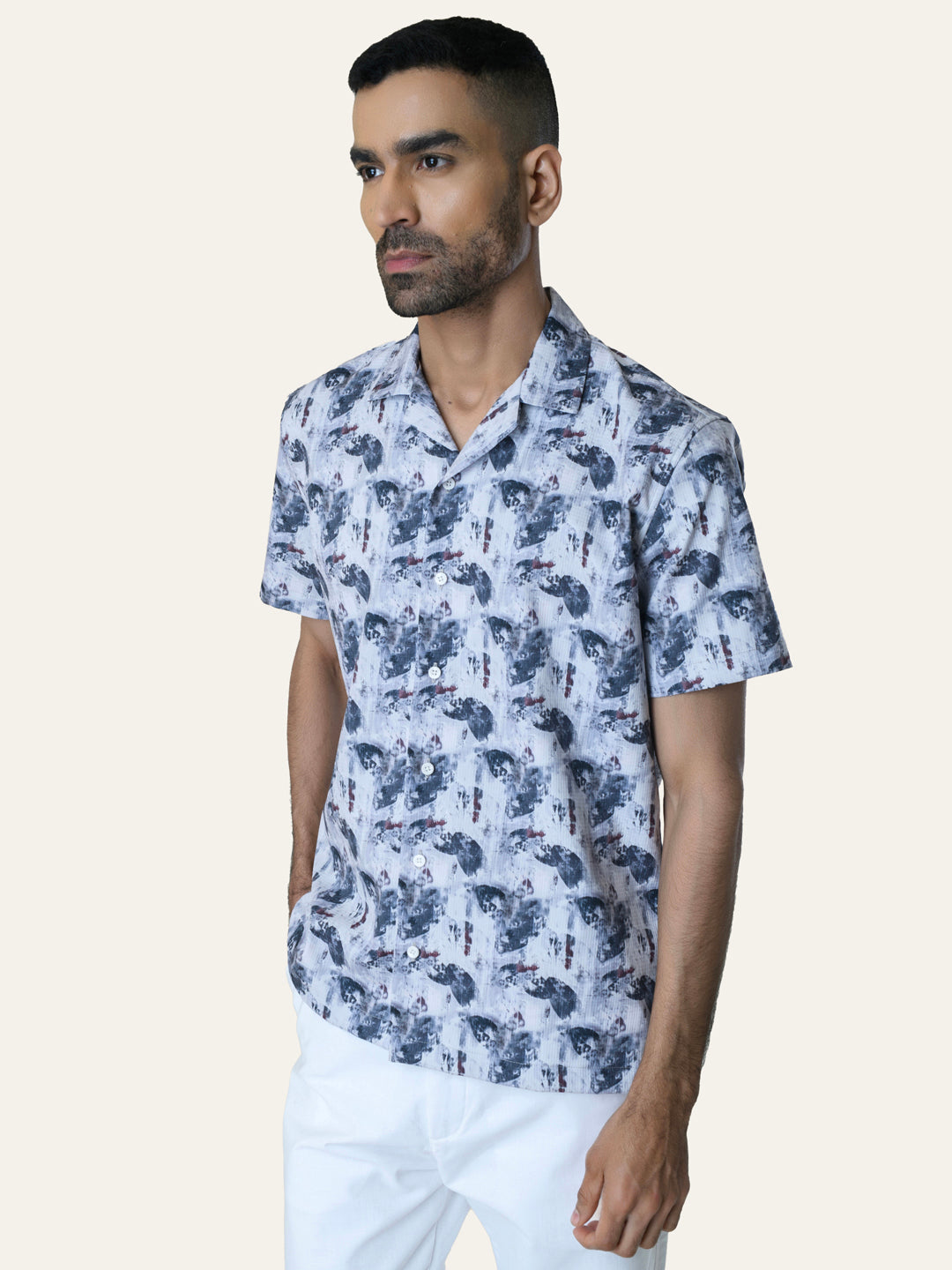 Blue Printed Rayon Shirt