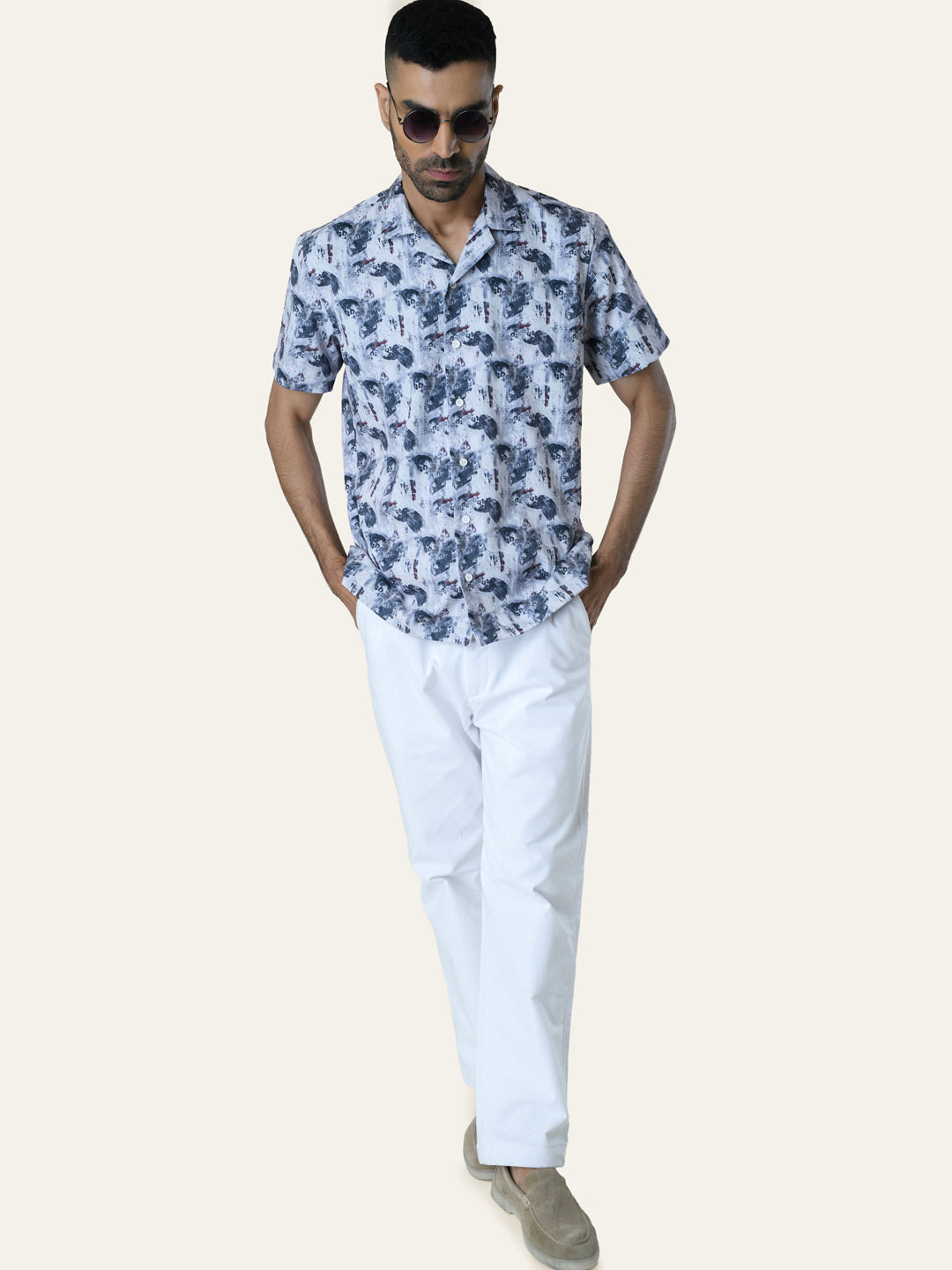 Blue Printed Rayon Shirt