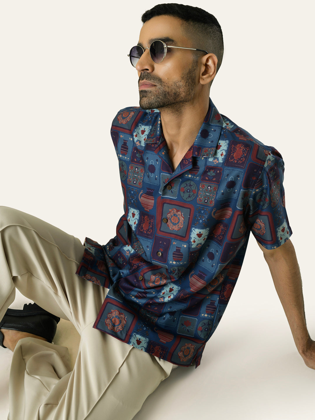 Blue Printed Rayon Shirt