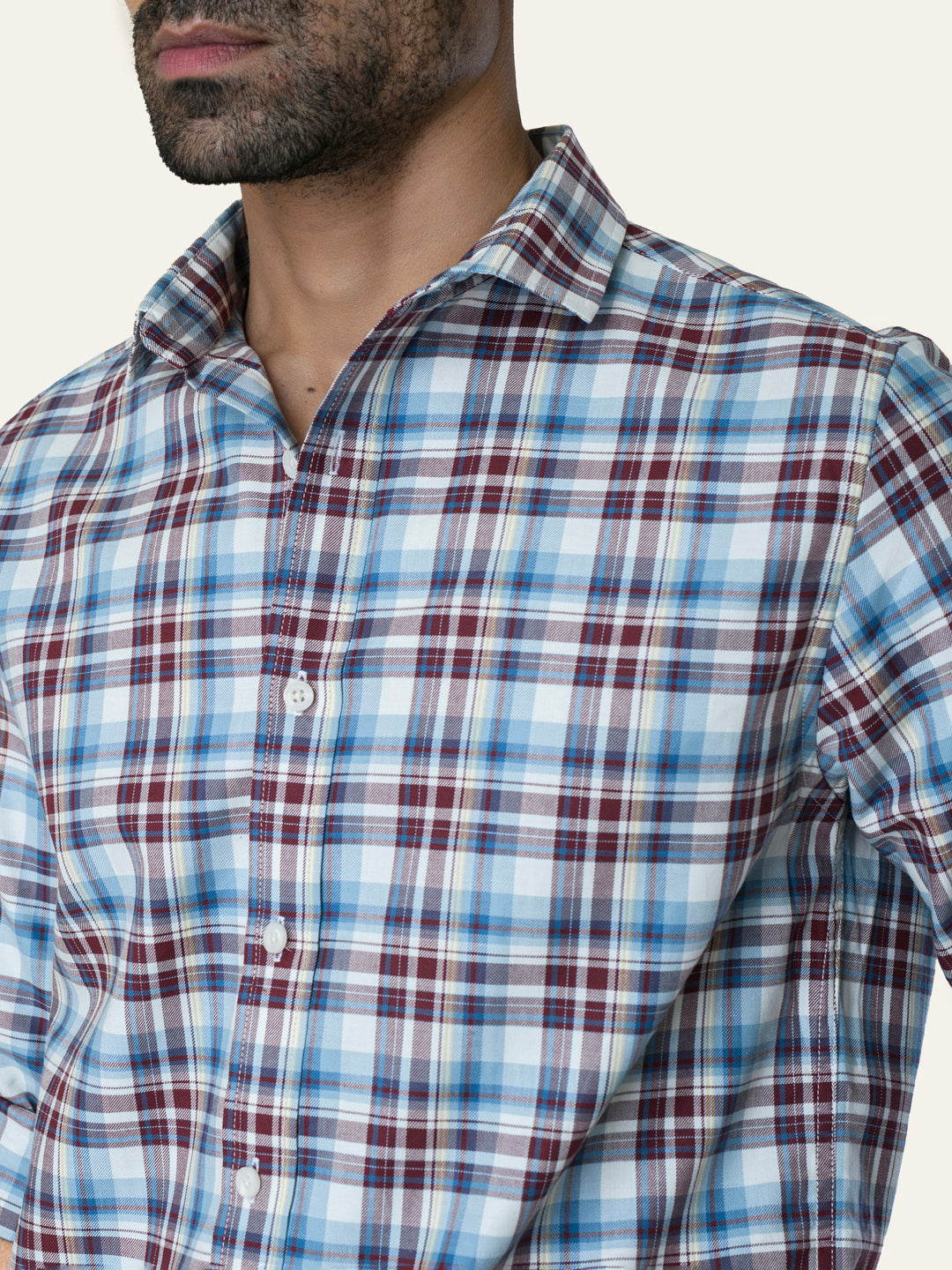 Blue & Red Cotton Checked Shirt
