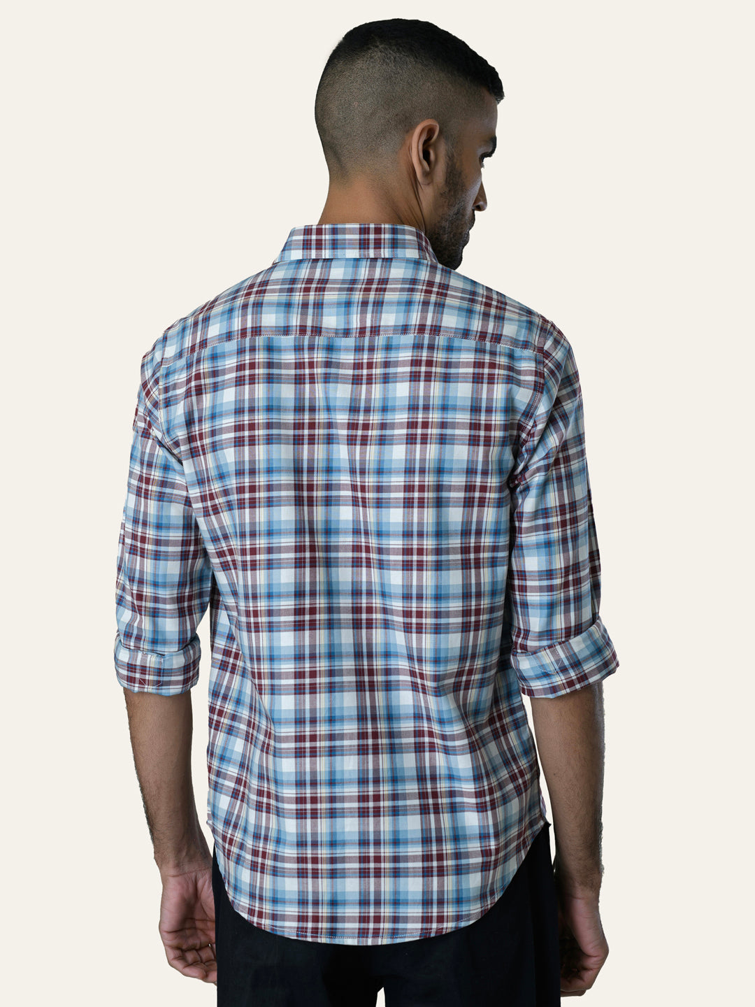 Blue & Red Cotton Checked Shirt