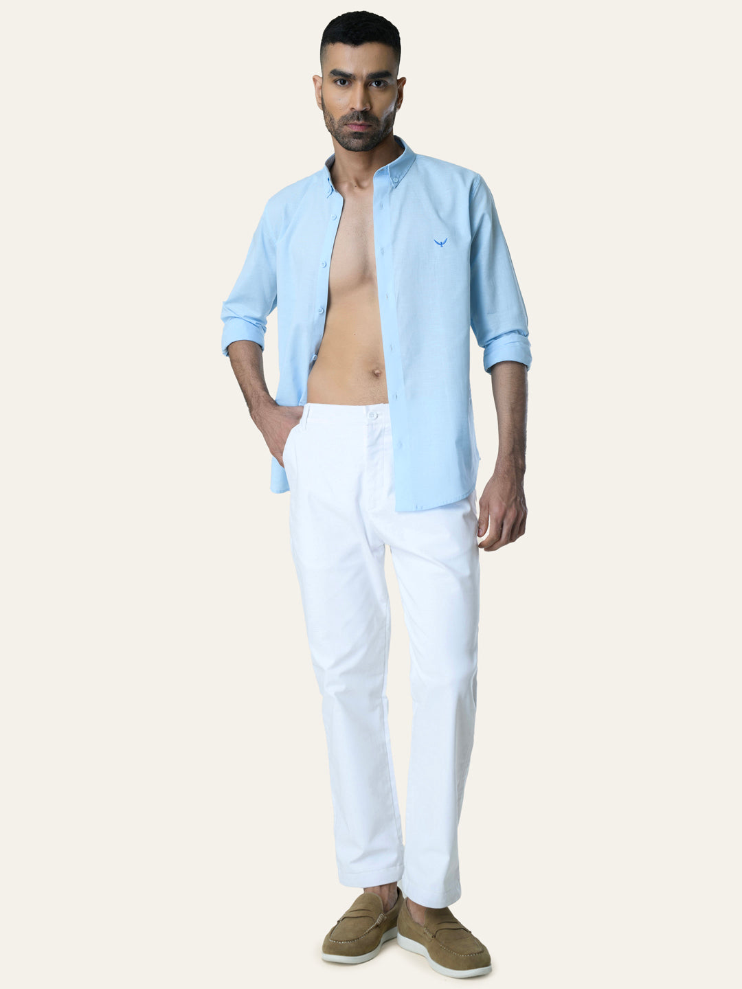 Sky Blue Solid Slim Fit Linen Cotton Shirt