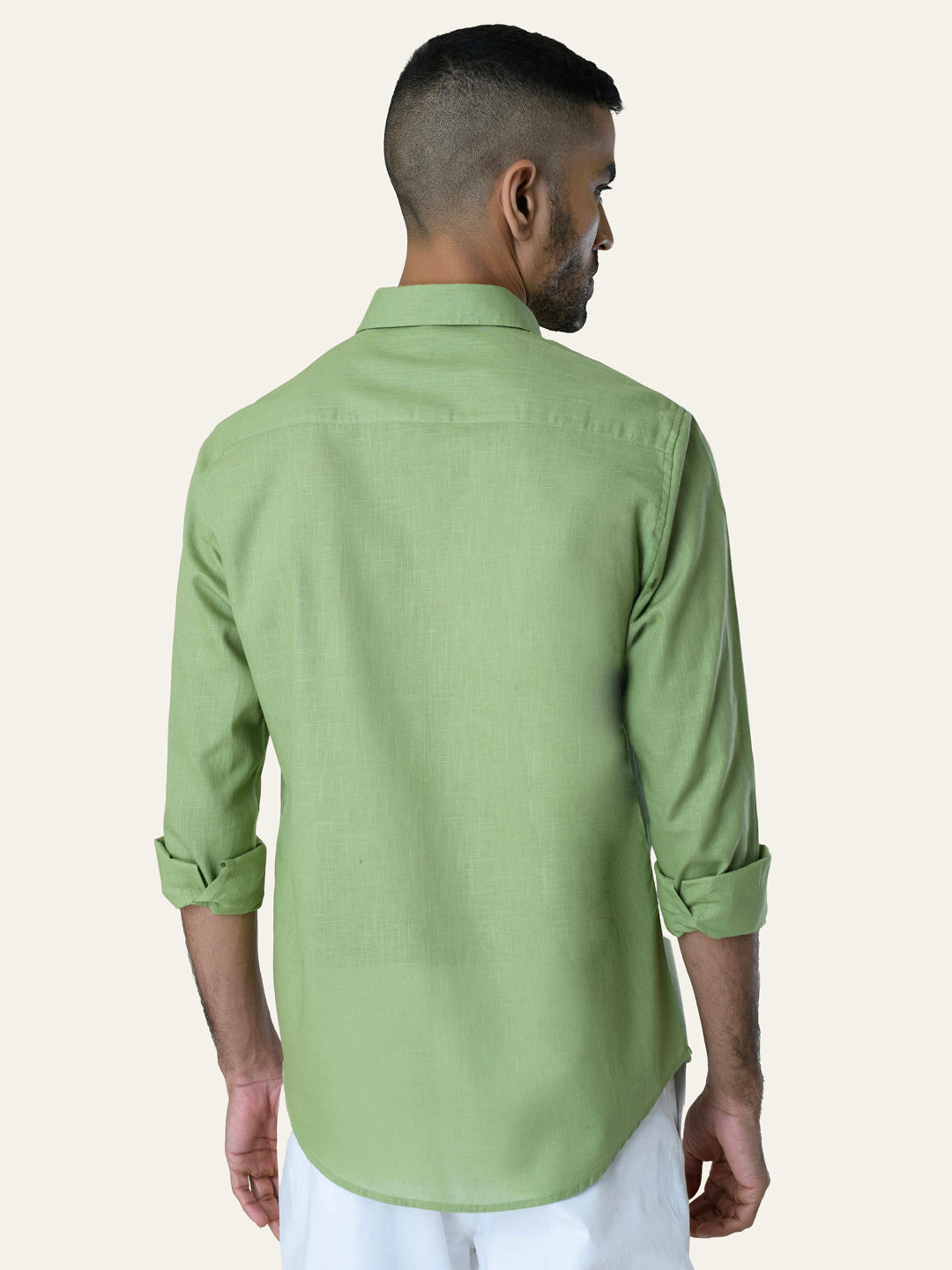 Parrot Green Solid Slim Fit Linen Cotton Shirt