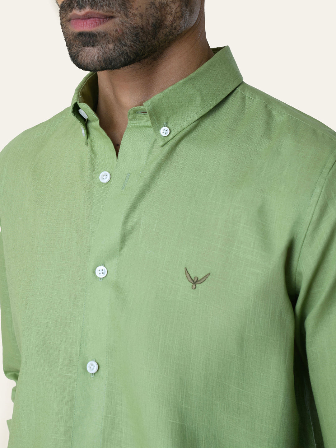 Parrot Green Solid Slim Fit Linen Cotton Shirt