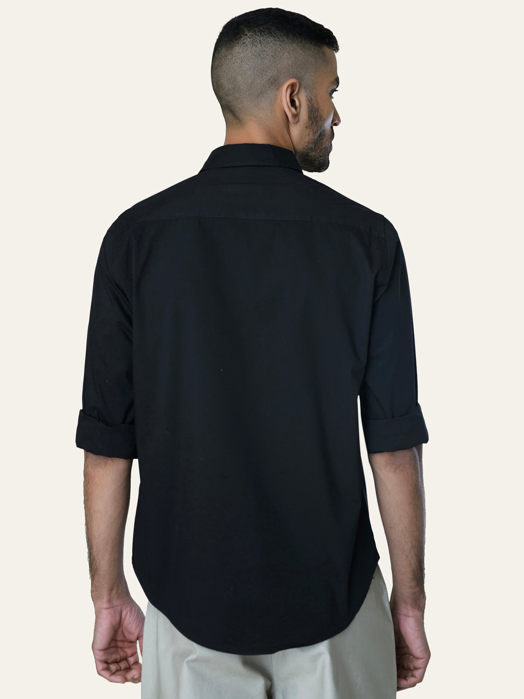 Black Solid Slim Fit Cotton Shirt
